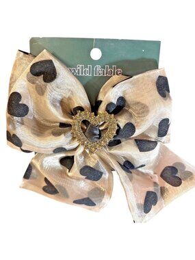 Wild Fable Gold & Black Heart Pattern Bow Hair Clip With Rhinestone Heart Center
